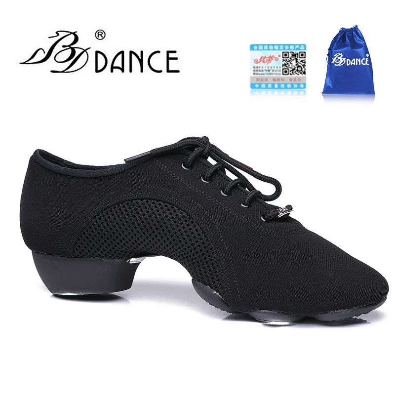 

High-end Genuine BD Latin Dance Shoes Oxford Net Surface Men Women Jazz Shoes Teacher Modern Outdoor Rubber Sole Black JW-1