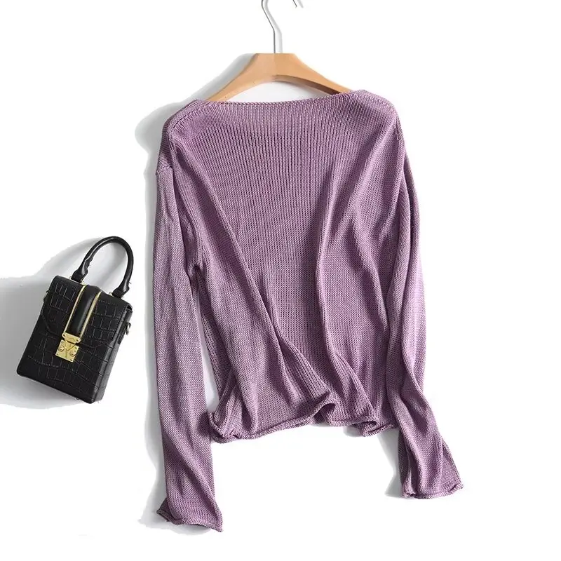 Withered  2024 Autumn Fashion Elegant Minimalist Solid Color Round Neck Knitted Sweater Pullover Tops Sweater Women