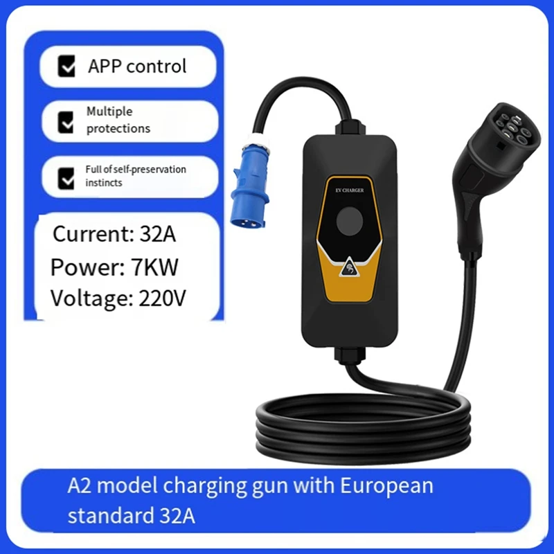 7KW 32A Type 2 EV Portable Charger with Conversion Plug 5 Currents Modes Car Fast Charger for Electric Vehicle 5M-A12I