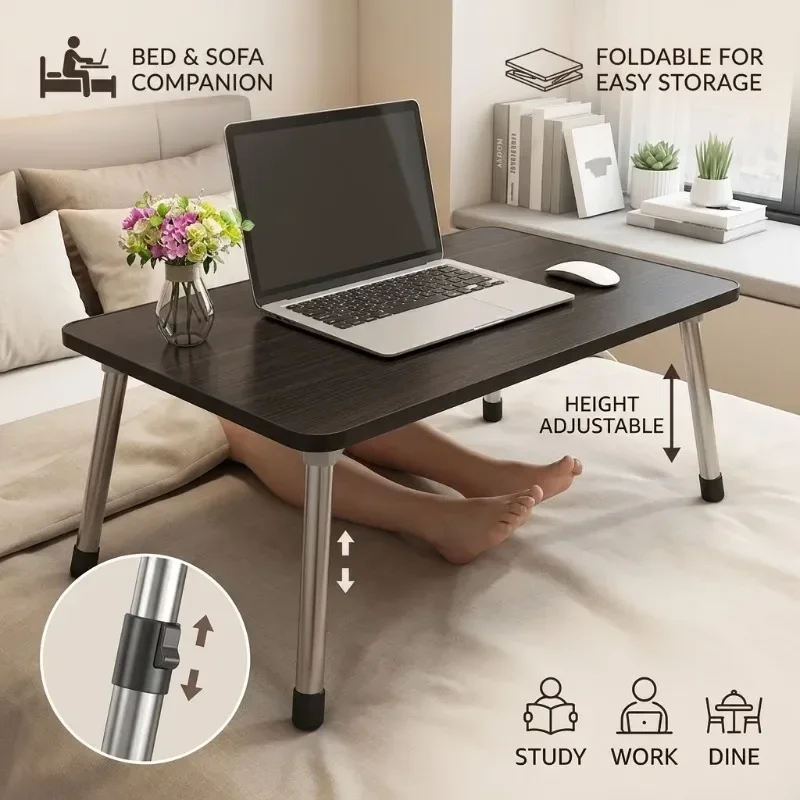 Adjustable Foldable Laptop Desk for Bed Dormitory Lazy Reading Table Portable Standing Tray with Cup Holder Bay Window Work Desk