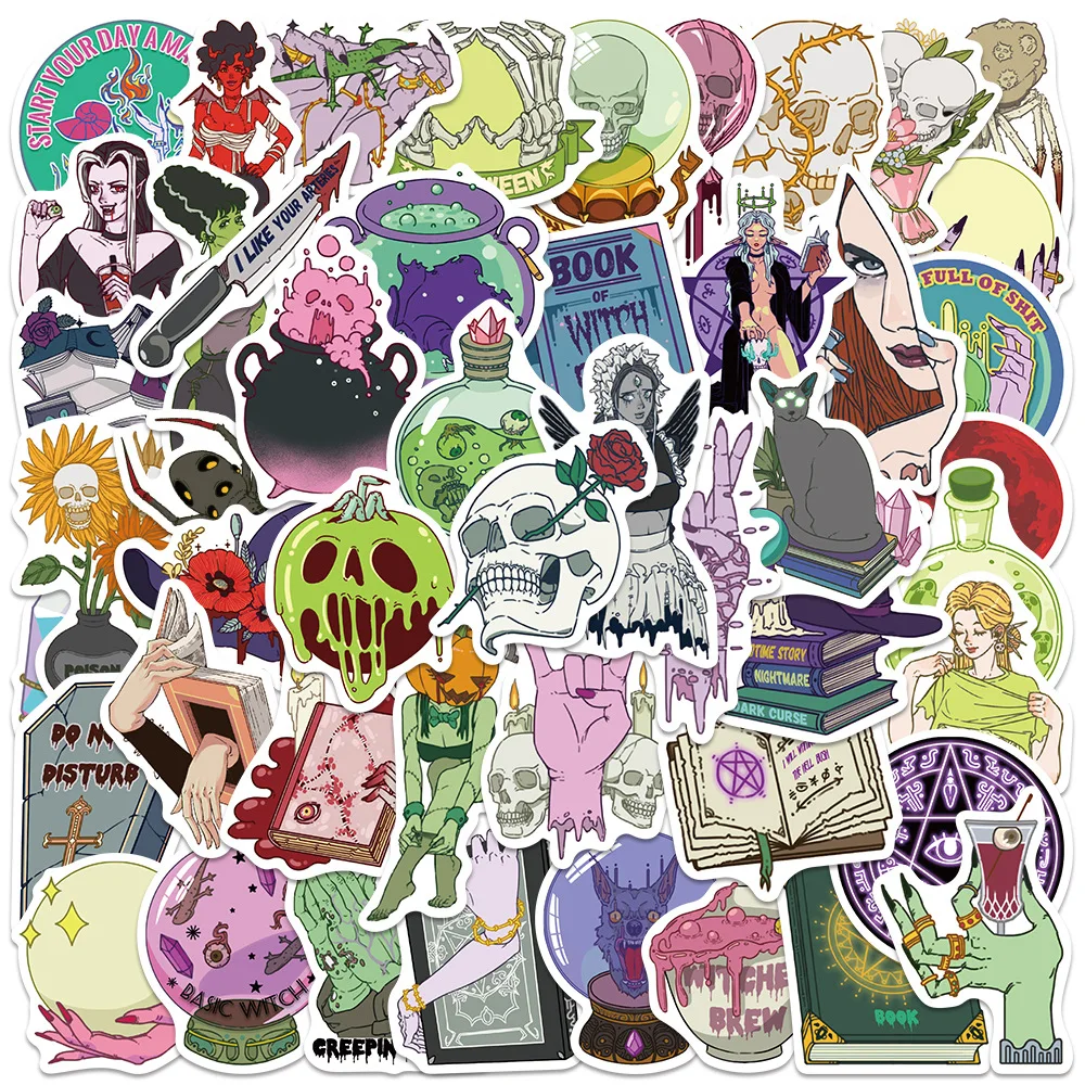 50PCS Halloween Horror Hexe Stil Graffiti Aufkleber Festival Cartoon Aufkleber Gepäck Telefon Tasse Scrapbook Wasserdichte Aufkleber