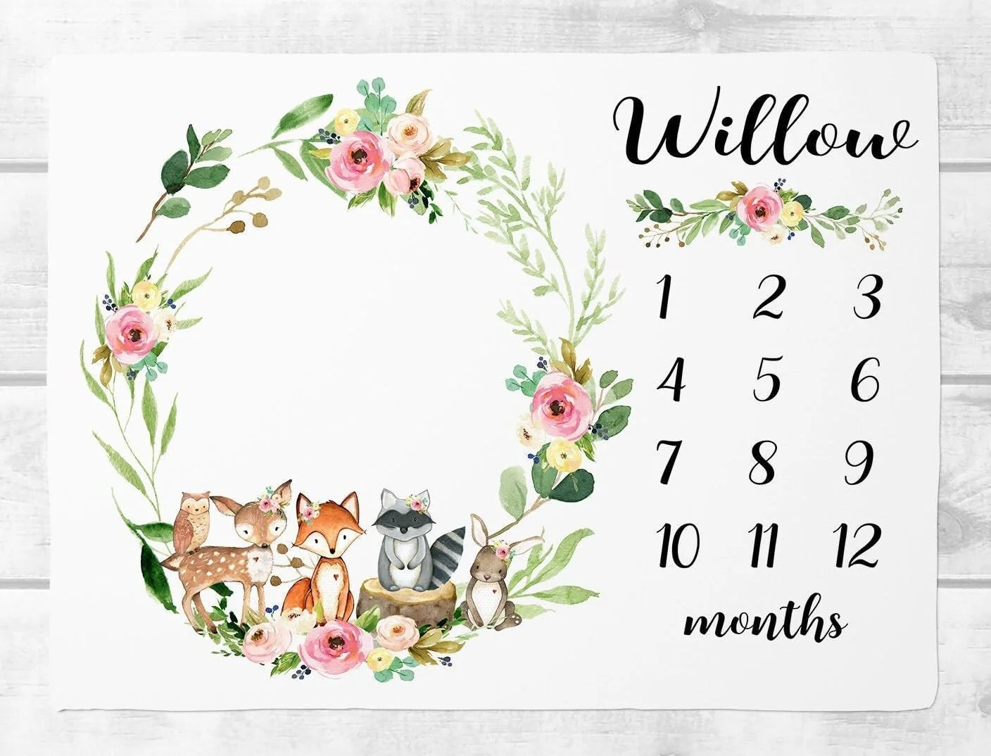 VIKAMA Baby Growth Record Blanket Animal Garland Monthly Calendar Design Newborn Gift 100-Day & First Birthday Commemorative