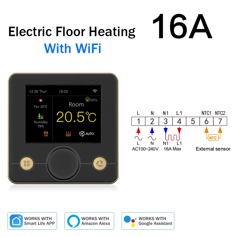 Tuya Smart Home Wifi Thermostat For Underfloor Heating Cable Temperature Controller 220V Termostato 16A  Alexa Google Assistant