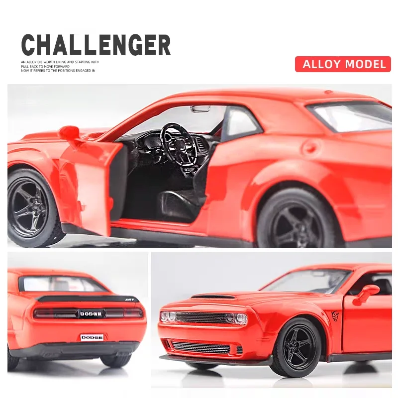 Dodge Challenger SRT Demon Supercar Simulation Diecasts & Toy Vehicles Pull Back & Doors Open RMZ city 1:36 Alloy Car Model