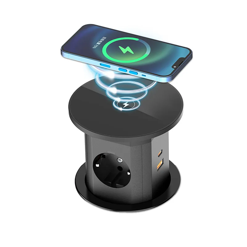 

Embedded German standard pneumatic lifting socket top with 15W wireless fast charging