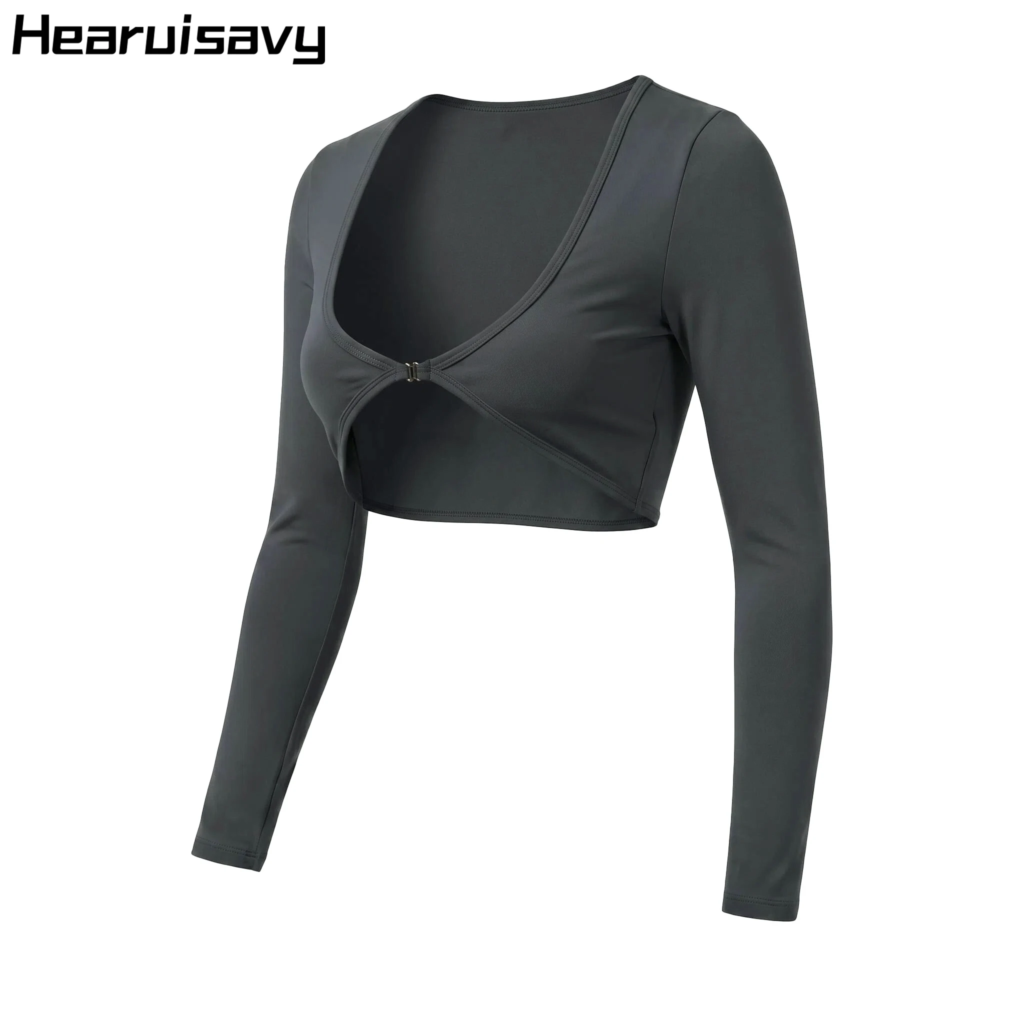 Hearuisavy Sports Crop Top Womens Long Sleeve Yoga Shirt Gym Pilates Dance Workout Wrap Tops Breathable Quick Dry Fitness Top