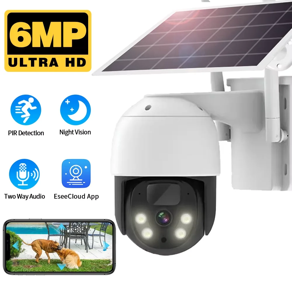 

5MP WiFi solar camera color night vision camera, solar panel rechargeable outdoor waterproof wireless CCTV camera