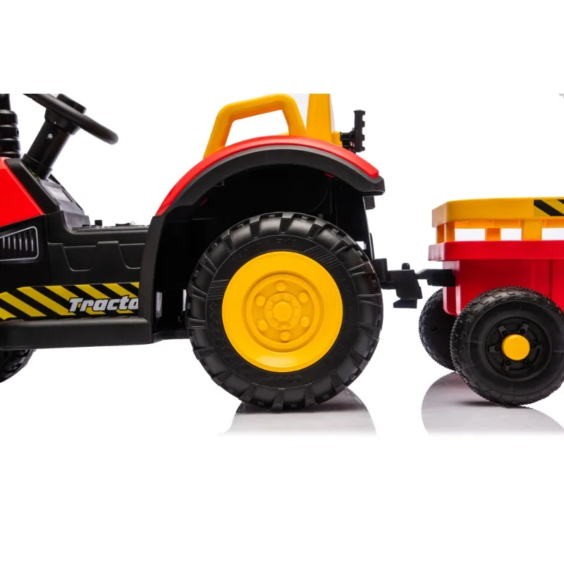 Giocattolo del trattore elettrico per bambini rosso con telecomando e rimorchio per bambini che cavalcano sul veicolo per ragazzi e ragazze, giochi all'aperto, fattoria per bambini