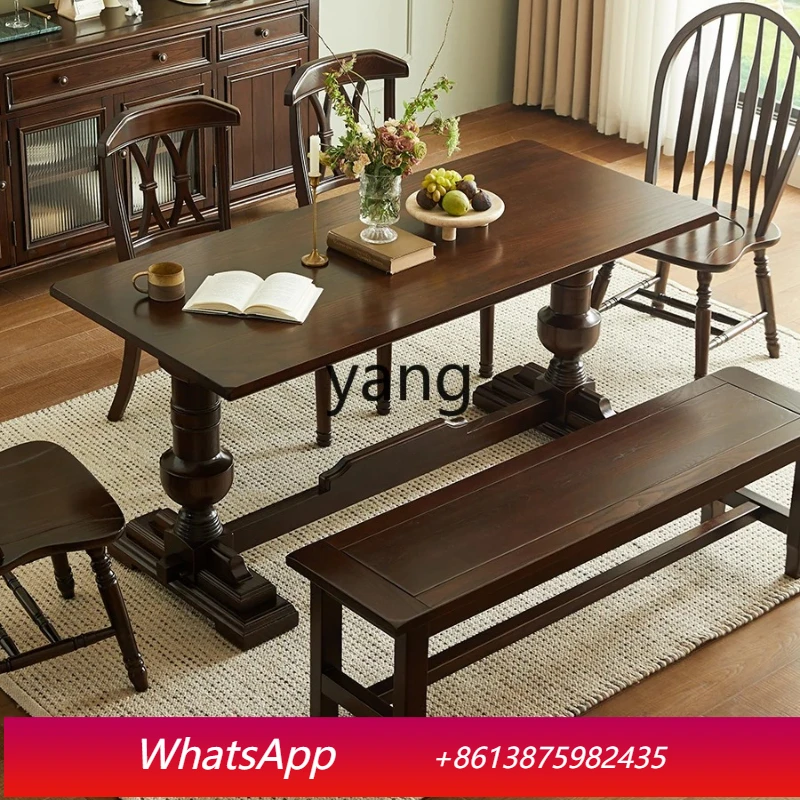 

LMM all solid wood dining table rural retro restaurant table and chair combination