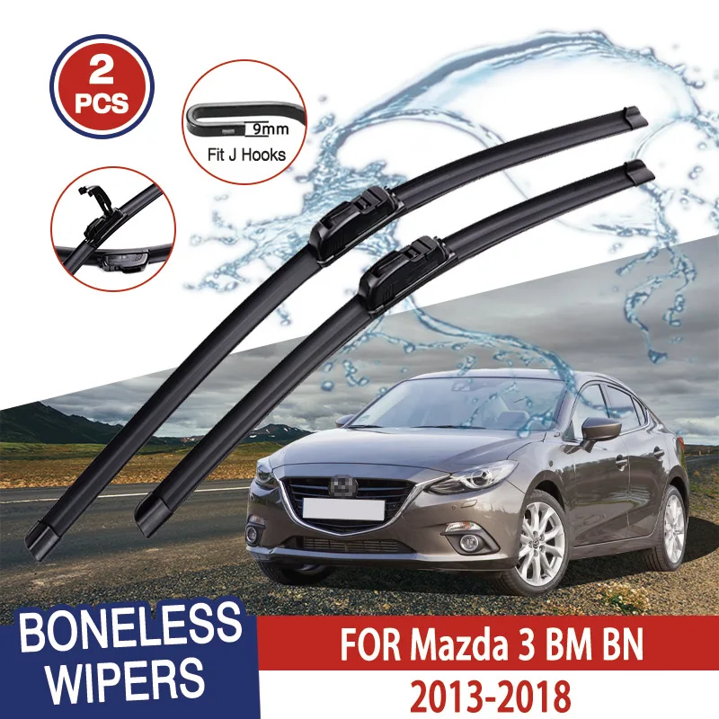 For Mazda 3 BM BN 2013-2018 Car Windshield Wiper U-type Soft Rubber Frameless Bracketless Car Wipers 24\