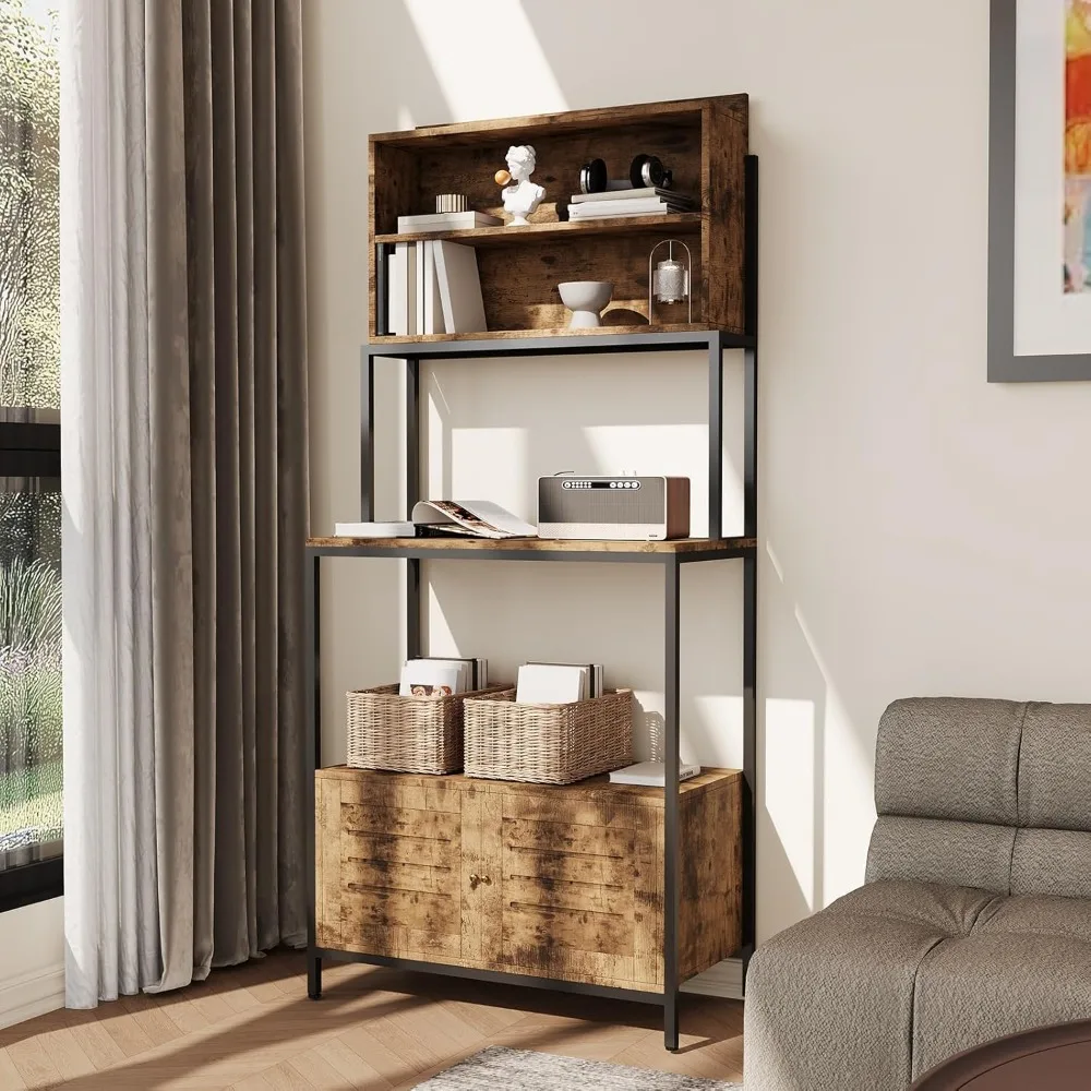 

Kitchen Bakers Rack with Outlets & USB | Microwave Stand & Coffee Bar Cabinet with 2 Shelves & 2 Louvered Door, Customized