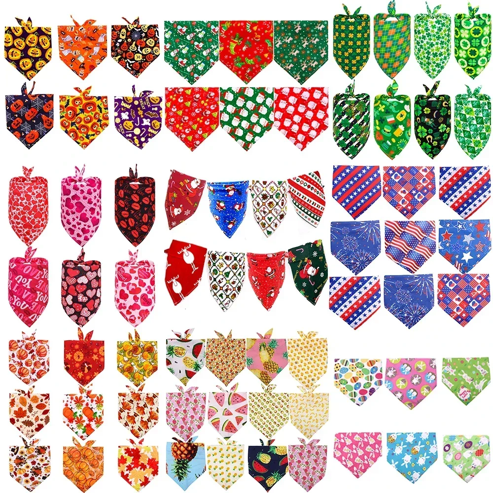 

50PCS Christmas Decorate Pet Dog Bandanas Bulk Festival Pattern Puppy Halloween Pet Bandanas Wholesale Doggy Big Dog Accessories