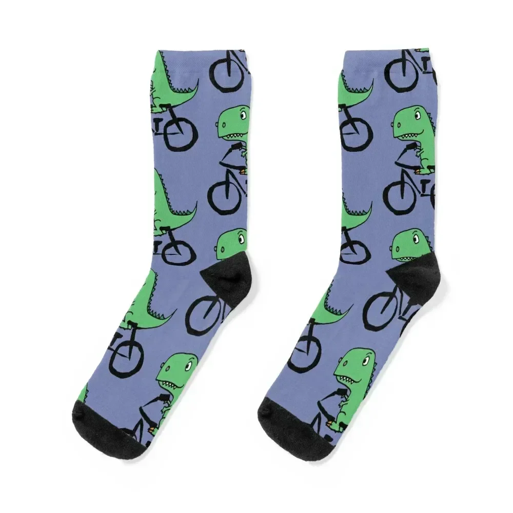 

Funny T-rex Dinosaur Riding Bicycle Socks tennis cartoon with print Non-slip Ladies Socks Men's