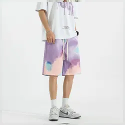 Minimalist Trendy Summer New Printed Pockets Men's Elastic Waist Drawstring Fashion Versatile Loose Straight Knee Length Shorts