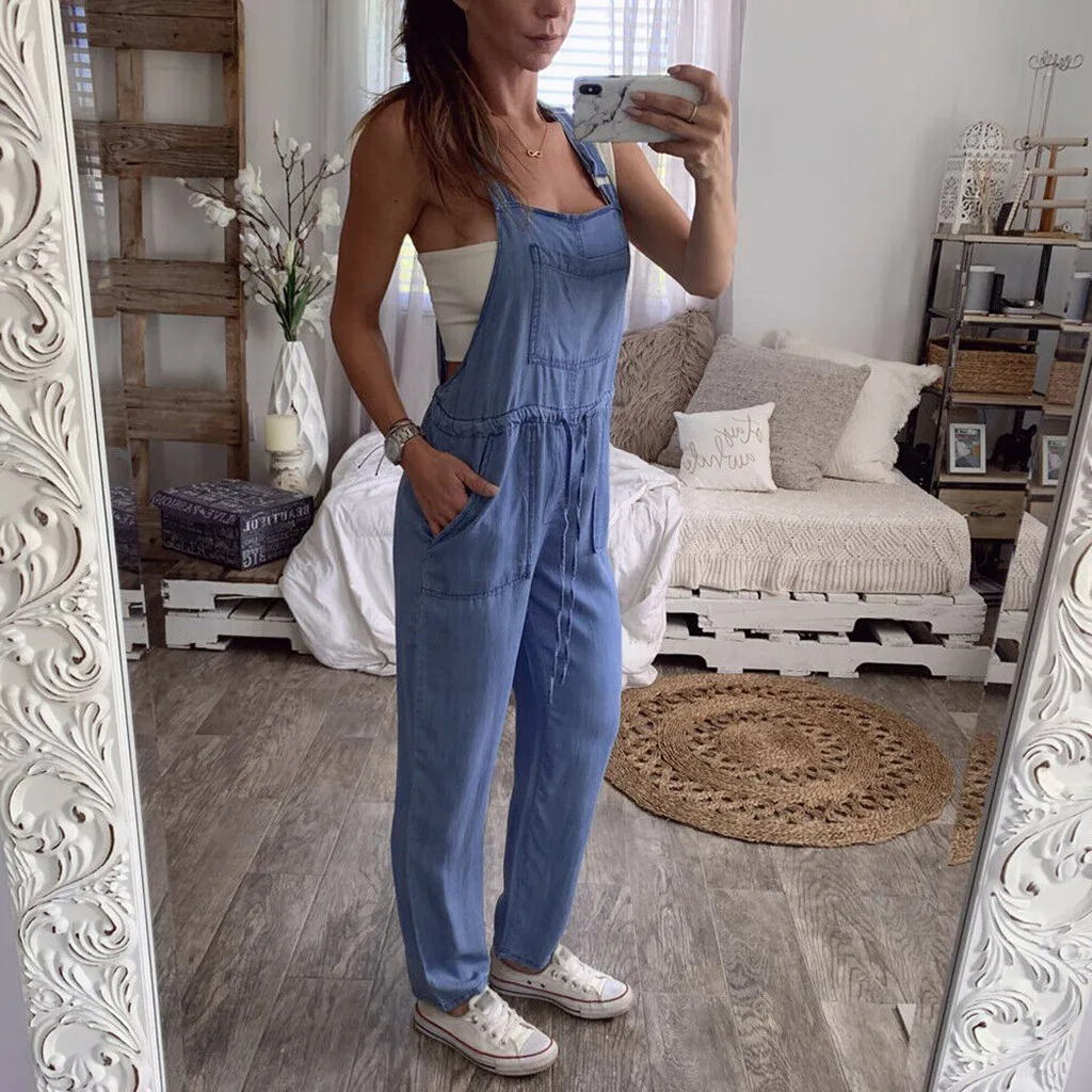 2024 Denim Jumpsuit Women Loose Vintage Style Overalls Female Belted Wide Elegant Leg Pant Popular Denim Straight Leg Romper