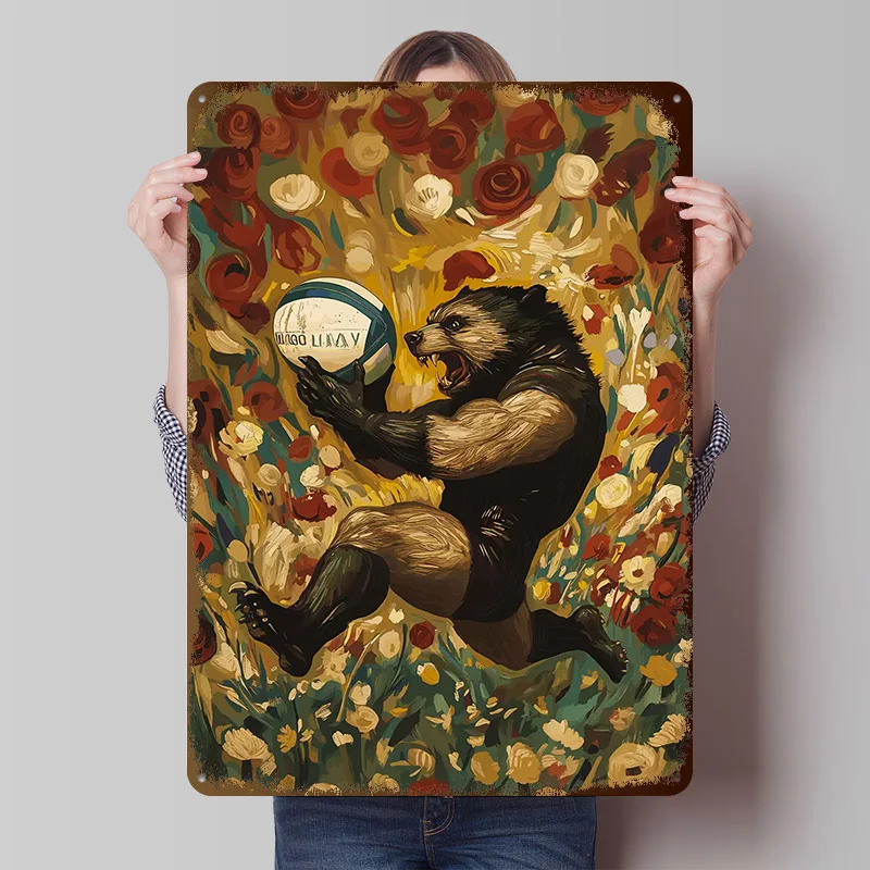 Wolverine Rugby Player Printed Poster Customized Wall Art Retro Vintage Metal Tin Signs for Bedroom Decoration Room Accessories