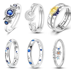 925 Sterling Silver Sparkling Star Moon Sun Starry Sky Series Closed Ring For Women Valentine's Birthday Fine Jewelry Gifts S925