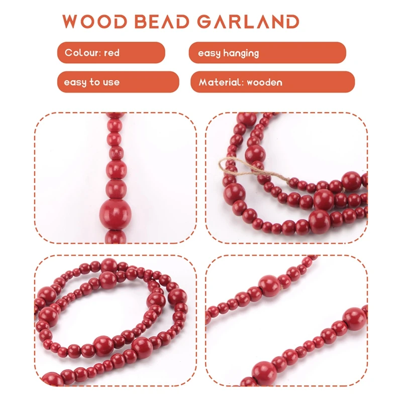 7Ft Wood Bead Garland Farmhouse Home Decor Country Christmas Tree Boho Decorations Mantel Wall Hanging Prayer Beads