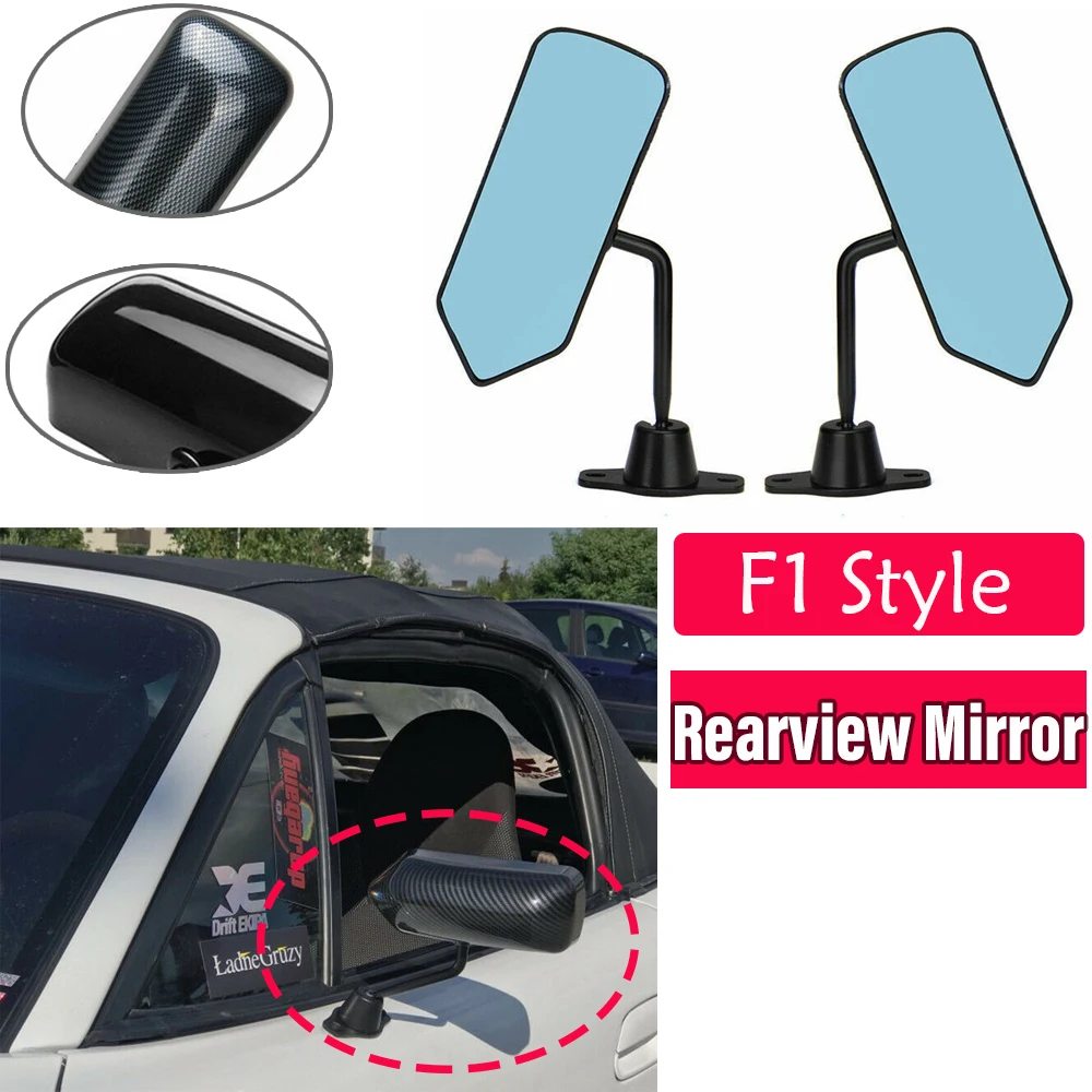 2PCS F1 Style Car Side Wide Angle Wing Rearview Mirrors For Rav4 Mazda3 RX7 Sxe10 Fit G35 City Glossy Black/Carbon Fiber Look