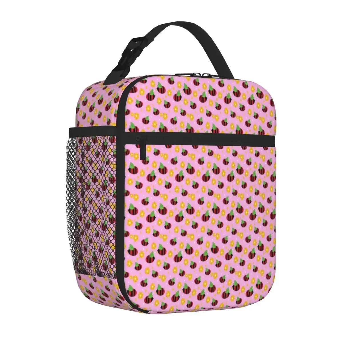 Hot Sale Strawberry Bees And Flowers Cute Fruit Pattern Abstract Small Lunch Bag Campus Lunch Compact Lunch Bag