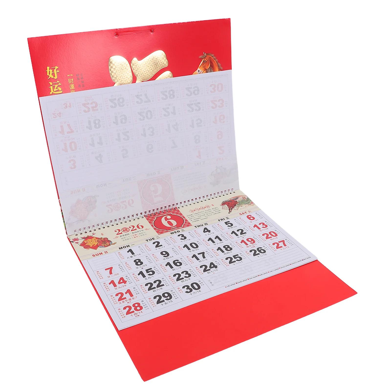 

2026 Chinese Lunar Year of Horse Wall Calendar Gold Foil Monthly Planner Hanging Wall Calendar Home Office Decor 26.72x14.34in