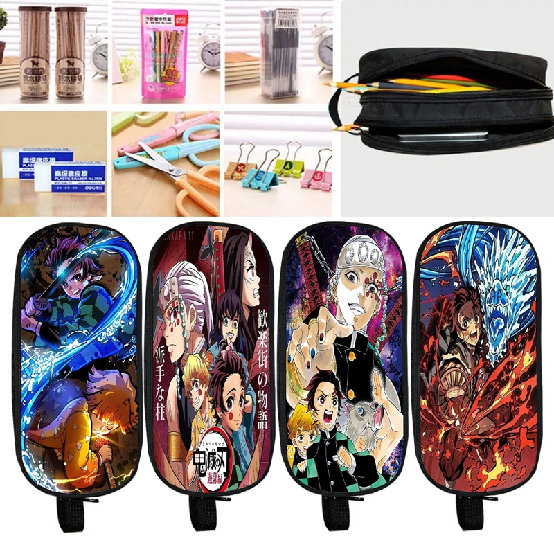 

Anime Demon Slayer Kimetsu No Yaiba Pencil Case Nezuko Kamado Uzui Tengen Zipper Purse Makeup Bag Pen Stationery Bag