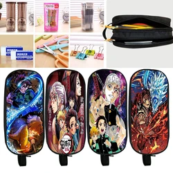 Estuche de lápices de Anime Demon Slayer Kimetsu No Yaiba, Nezuko Kamado Uzui Tengen, bolso de maquillaje con cremallera, bolso de papelería