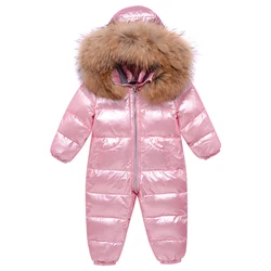 White Duck Down Babies Rompers Toddler Kids Snowsuits with Hood Girls Boys Winter Warm Windproof Fur Collar Down Skiing Suits