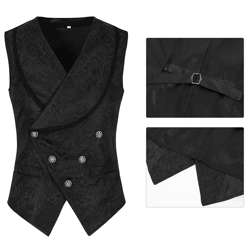 Men's Renaissance Steampunk Jacquard Vest Cosplay Costume Halloween Victoria Vintage Noble Blazer Waistcoat Coat