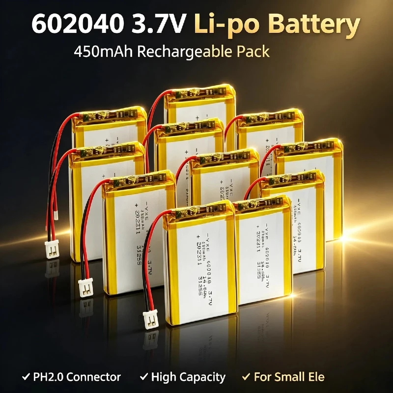 450mAh 3.7V 602040 Lithium Polymer Li-ion Rechargeable Battery for GPS MP3 MP4 MP5 Car DVR Tachograph Headphone Li Ion Cell
