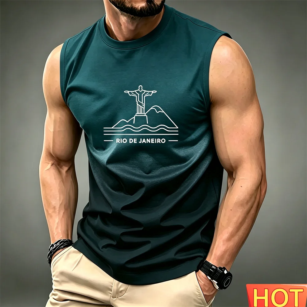 Summer Men's Gradient sleeveless T-shirt Breathable Home Round neck T-shirt Men Clothing Leisure sport Priest Graphic Tshirt top