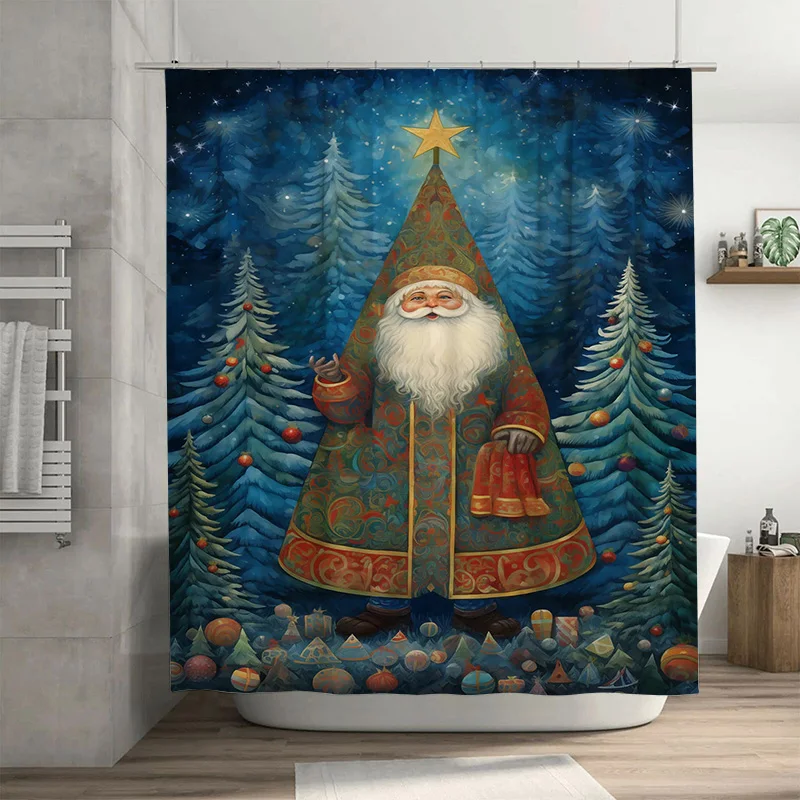 

Tuniu Праздничная занавеска для душа Санта-Клауса Рождественский праздничный декор Веселый набор для ванной комнаты Водонепроницаемый новый фон