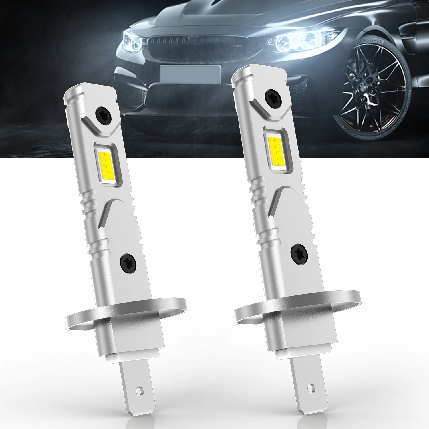 2Pcs 12000LM H1 LED Headlight Bulb H1 LED  Car Head Fog Light  Wireless Mini Size Auto Lamp 6000K White 12V Plug and Play