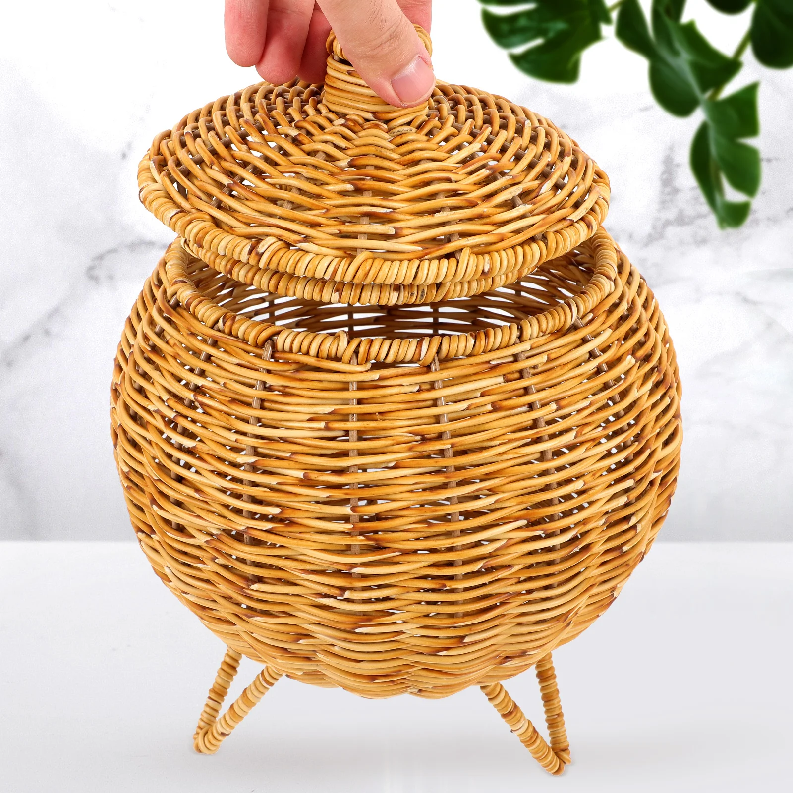 

High Grade Storage Basket with Lid Woven Egg Basket Pumpkin Shape Multifunction Household Fruit Holder Kitchen Storage