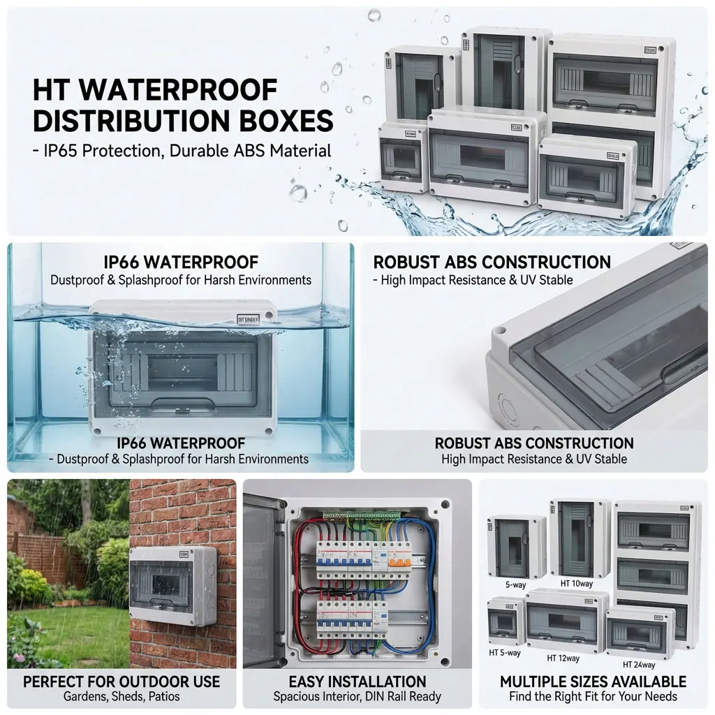 HT Series Junction Box IP66 2/3/5/8/12/15/18/24 WAY ABS PC Plastic Outdoor Electrical Waterproof Distribution Box Switch Box image 6