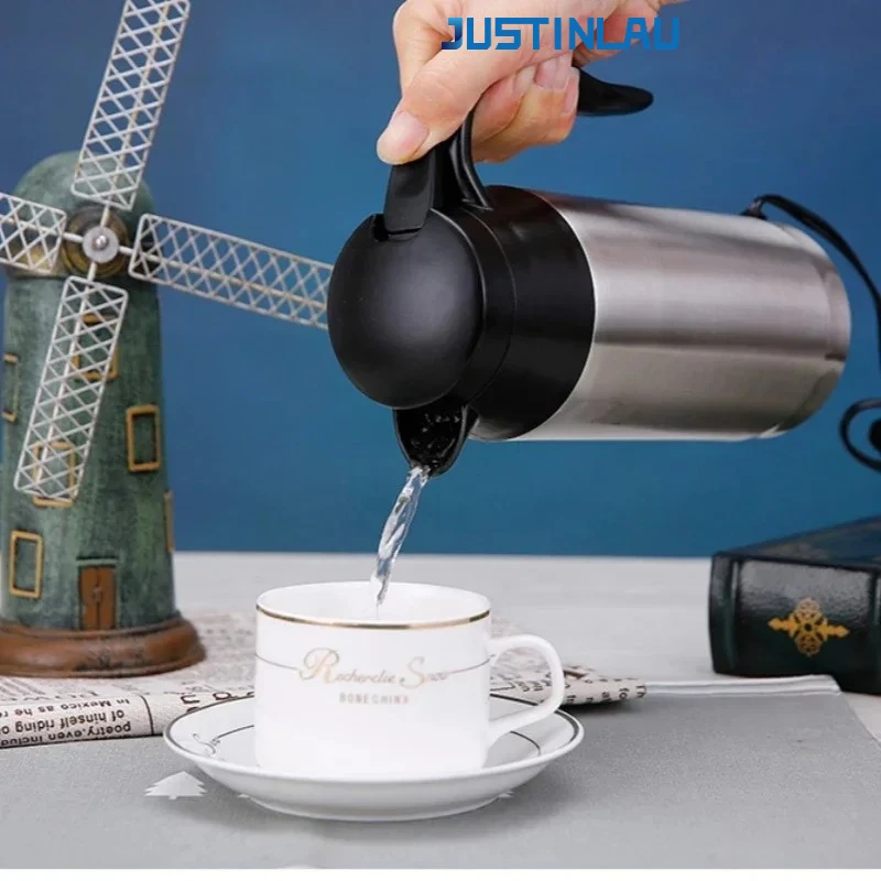 

JUSTINLAU 12V/24V Car Heating Cup Stainless Steel Thermos Cup Heating Bottle Auto Shut Off Fast Boiling Kettle for Travel Car