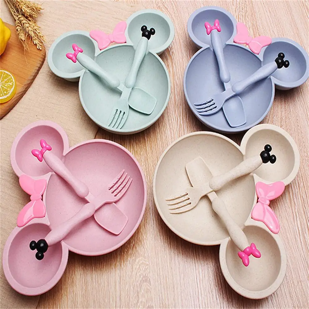 3 Pcs/Set Wheat Straw Children\'S Tableware Set Kindergarten Baby Feeding Supplement Dinner Plate Bowl Spoon Fork Children\'S Tabl