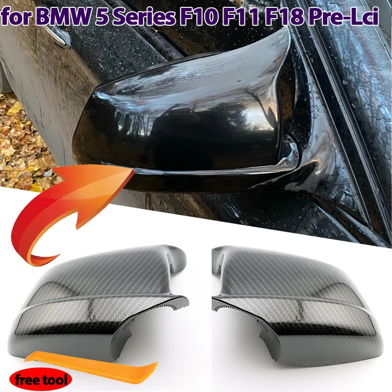 

2x Car Carbon Fiber Look Black Side mirror cover Cap shell Replacement for BMW 5 Series F10 F11 F18 2010-13 Accessories Overlay