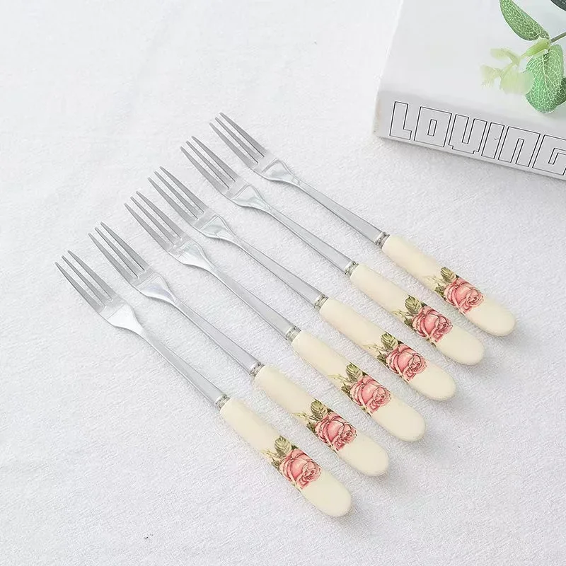 Stainless Steel Ceramic Handle Coffee Spoon Creative Flower Pattern Tea Spoon Honey Dessert Ice Cream Spoon Small Teaspoon