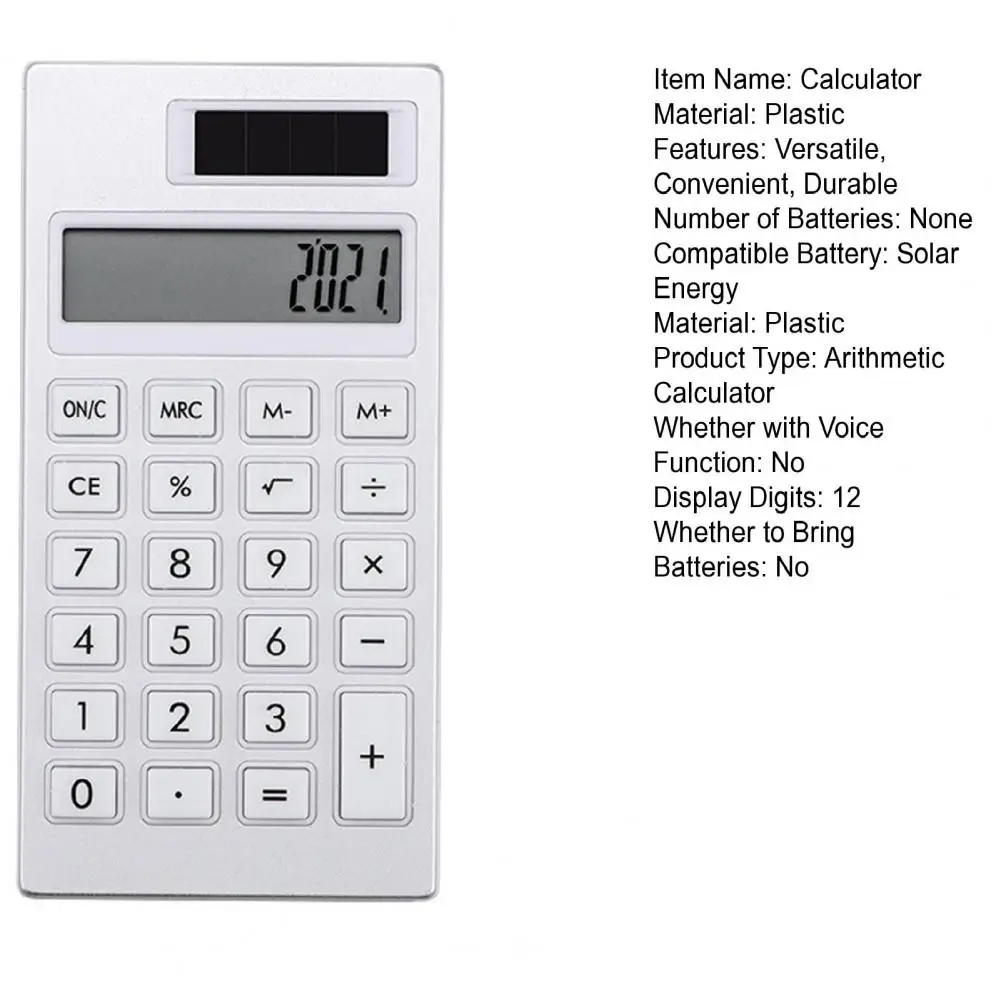 10*5cm Solar Calculator Mini Easy-to-read 12-Digit Mechanical Calculator With Large LCD Display For Office School Student Supply