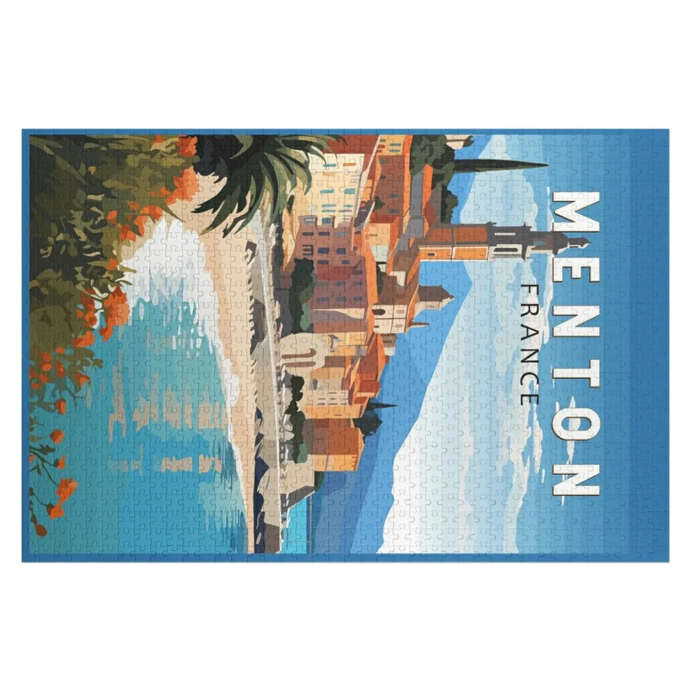 

Menton France Travel Art Vintage Jigsaw Puzzle Personalised Personalized Game Children Puzzle