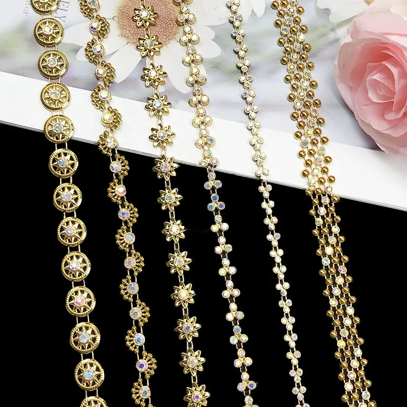 1 M Rhinestone Trim Chain Decoration Sew on Crystal Chain Clothing Shoes DIY Accessories