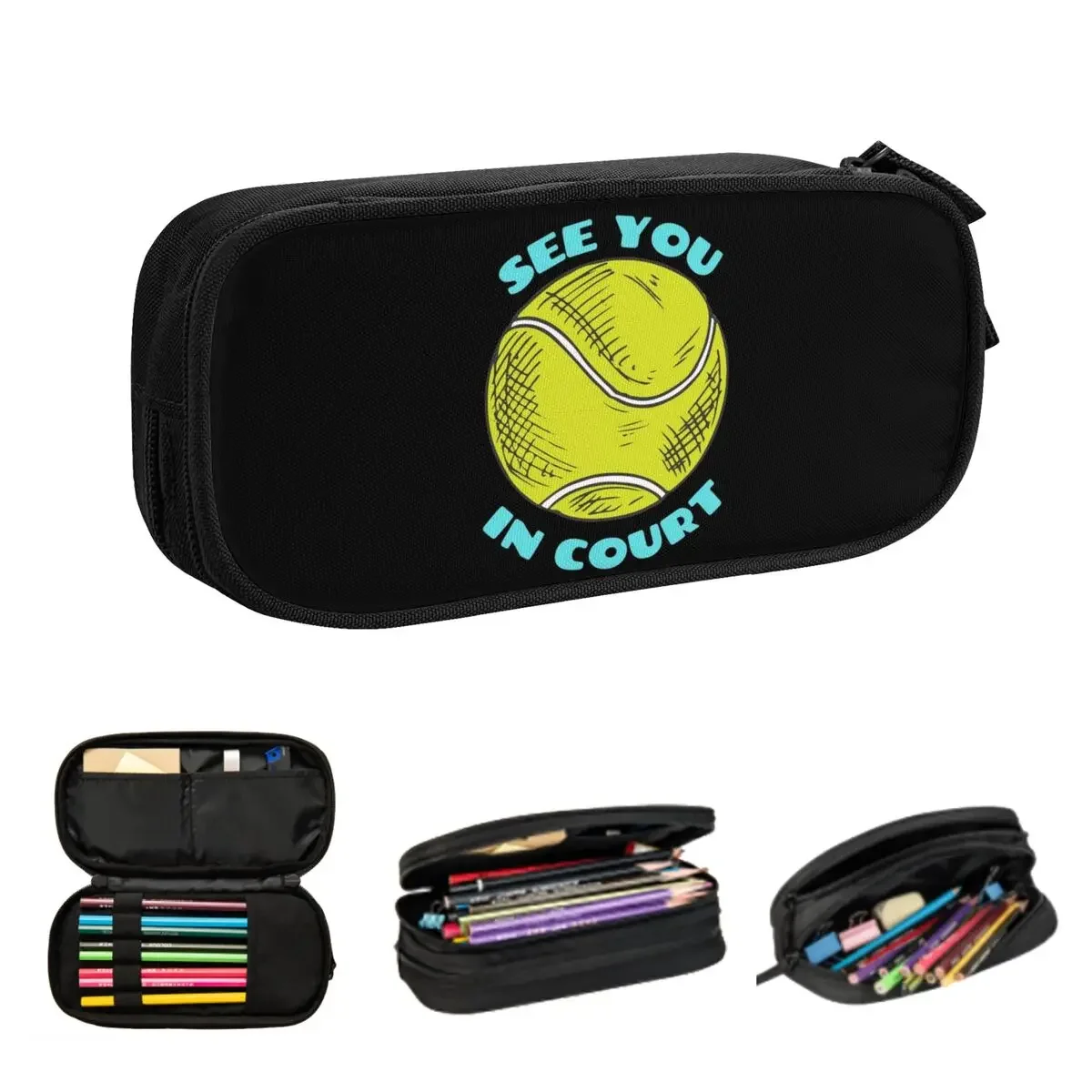 See You In Court Funny Tennis Player Pencil Cases Big Capacity Pen Bags Pen Box Pencil Pouch For Boys Girls Stationery School