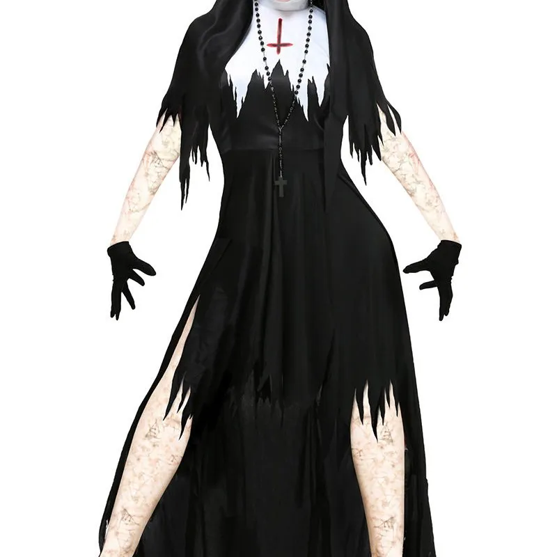 

Halloween Nun Costume Women's Priestess Headscarf Cross Virgin Mary Nun Outfit Cosplay Clothing Traditional Chinese Ethnic St...