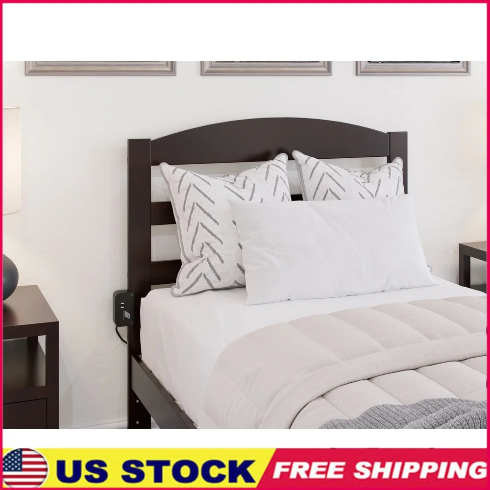 

Warren Twin Wood Headboard with USB Charging Ports Solid Slatted Design Fits Metal Bed Frames Easy Assembly Espresso Finish
