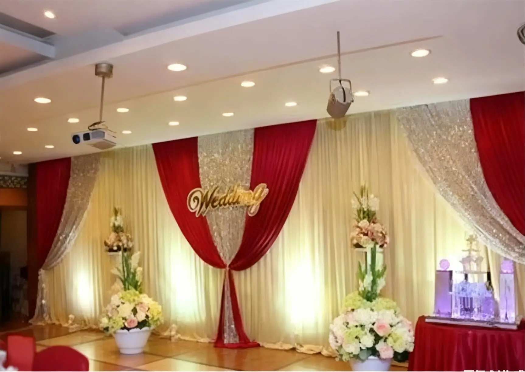 

Роскошный красный свадебный занавес, драпировка, украшение для церковной сцены, 20FTX10FT