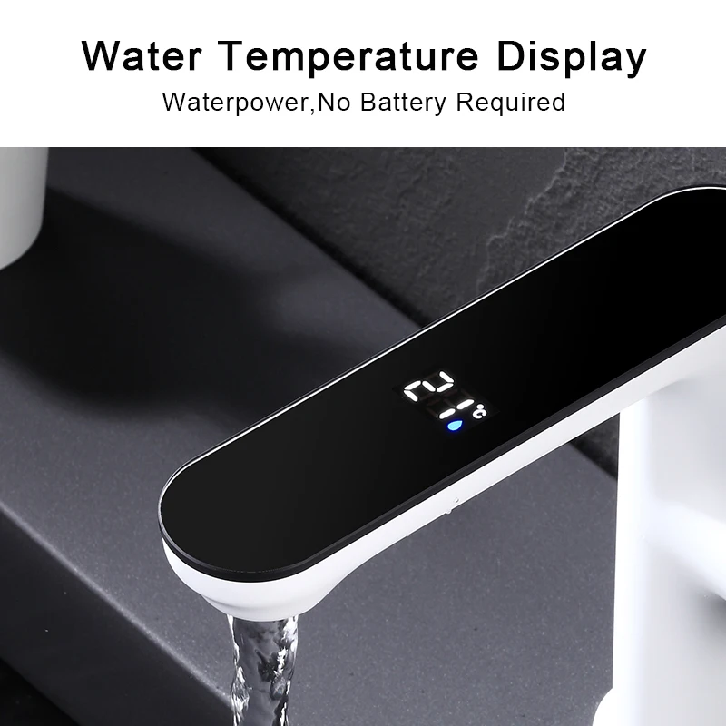 Black White Touch LED Digital Temperature Display Basin Faucet Hot Cold Mixer Non-Electric For Bathroom Kitchen Tap Accessories