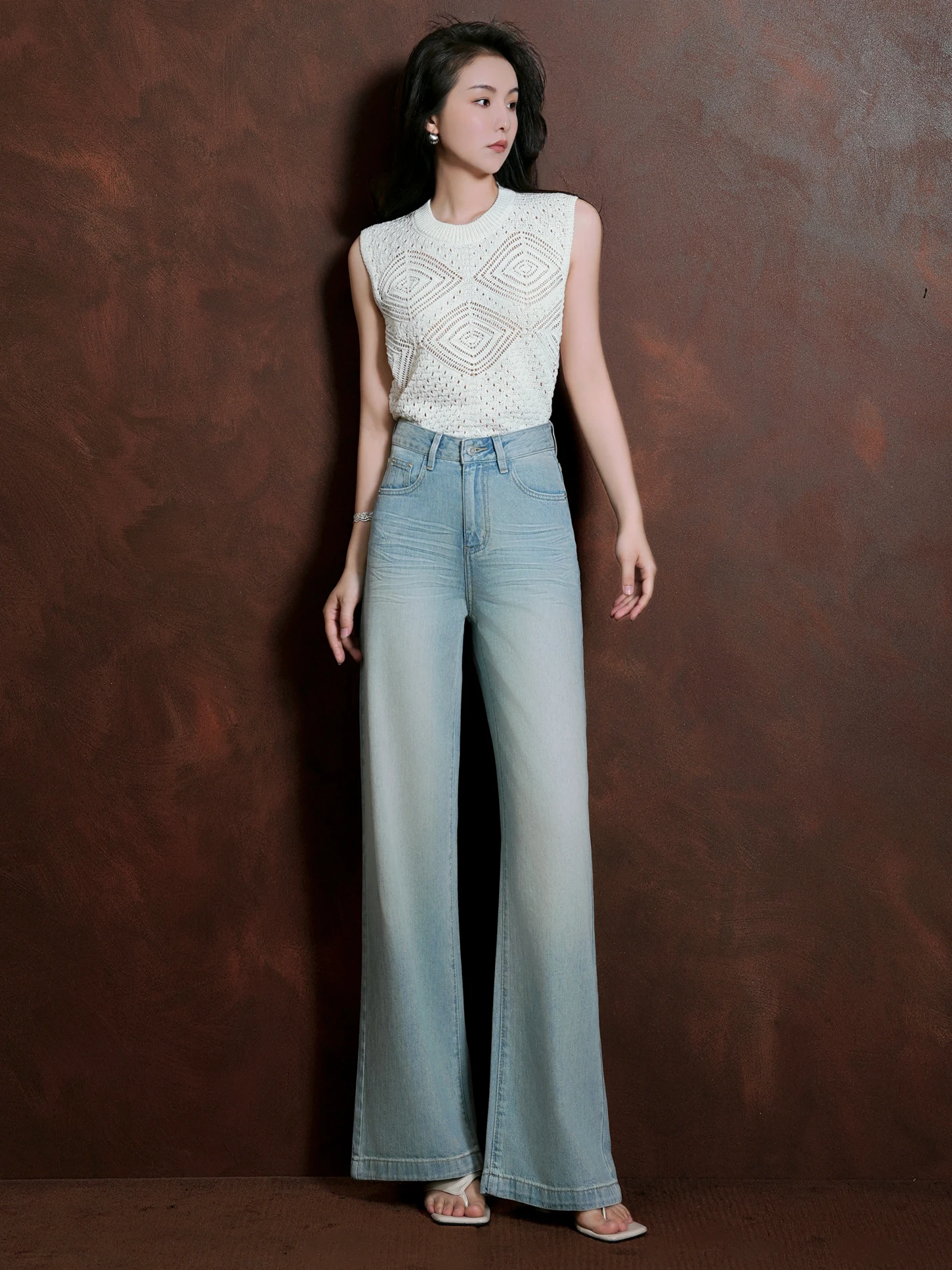 

High Waist Wide Leg Jeans Women's Spring Summer Loose Fit Straight Cut Light Blue Denim Pants Breathable Comfortable Casual