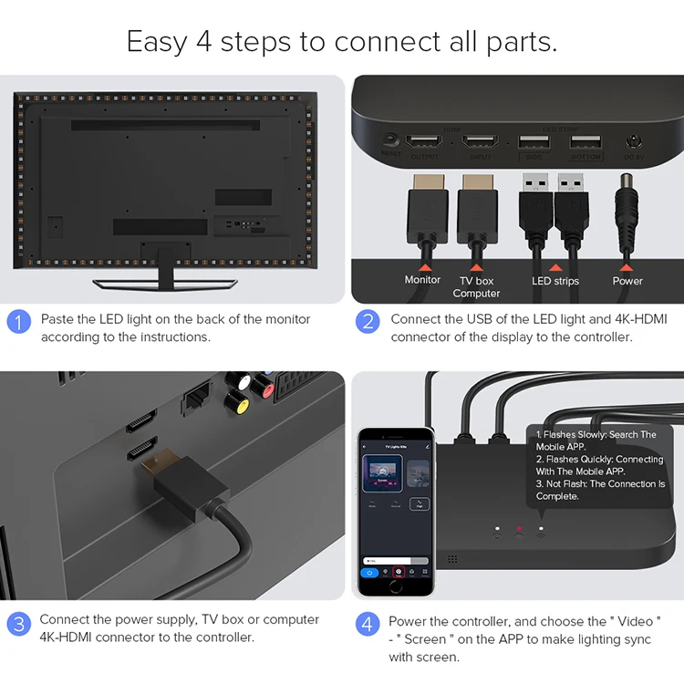 Background light Kit Wifi Ale xa Voice Google Assistant Control HDTV Screen LED Lights Am bient Dream Back Lighting