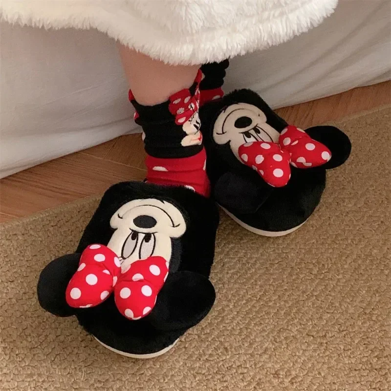 Disney Mickey Mouse Minnie Mouse urocza kreatywna kreskówka męska i żeńska para kryty lekkie antypoślizgowe miękkie bawełniane kapcie